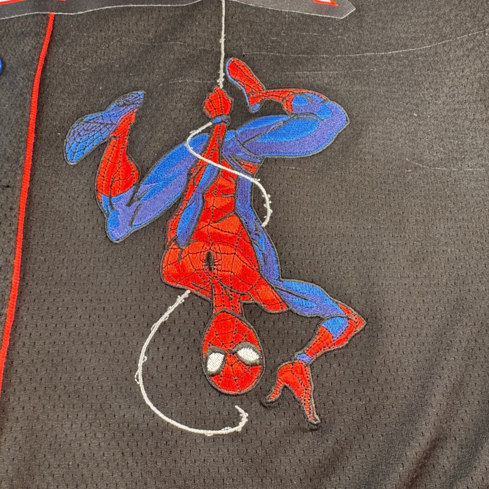 Marvel Spider-Man Baseball Jersey Mens XL Black Good Embroidered Mesh 62 - Picture 5 of 11